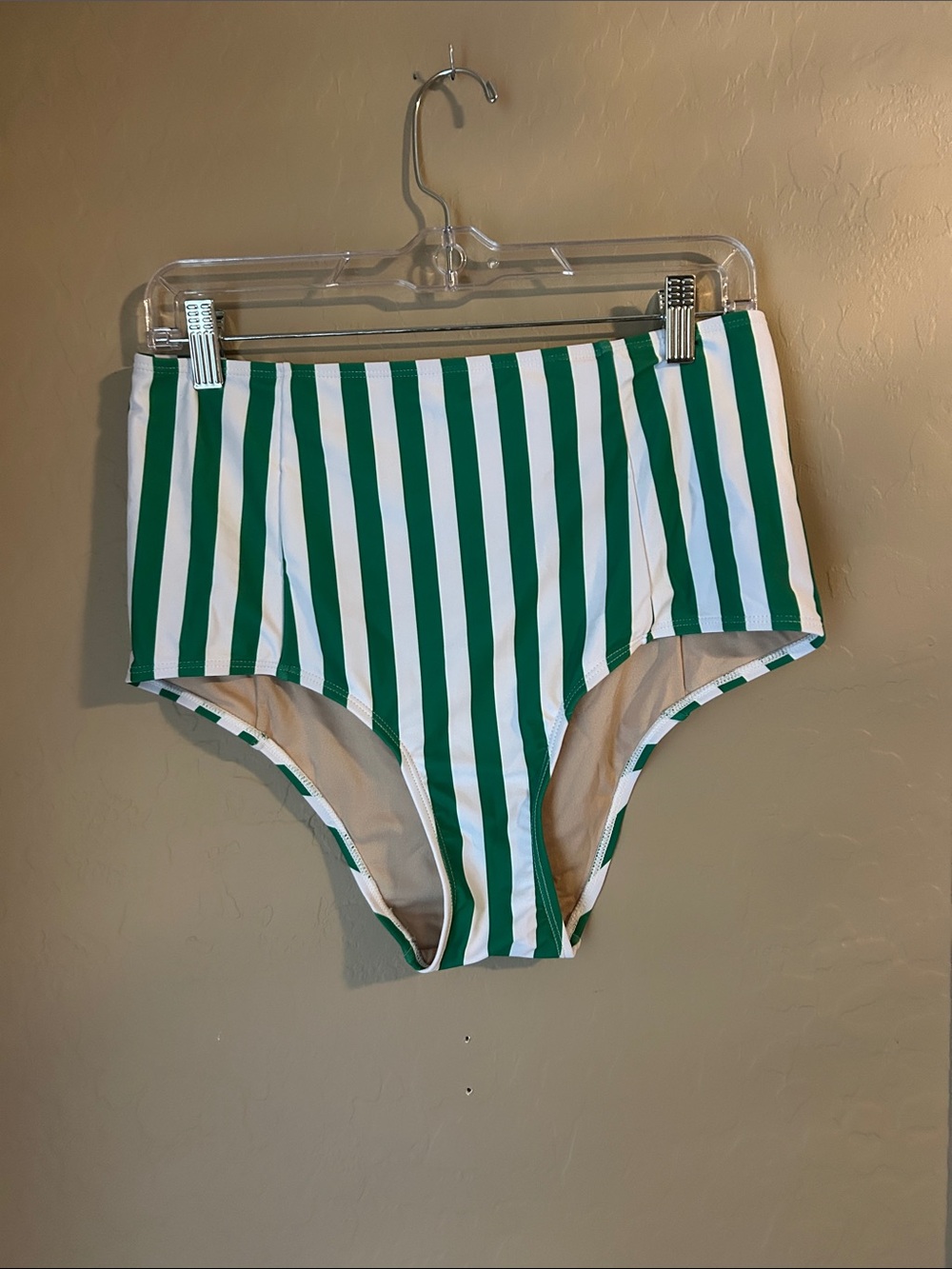 Kortni Jeane Green & White Vertical Stripe High-Waist Bottoms